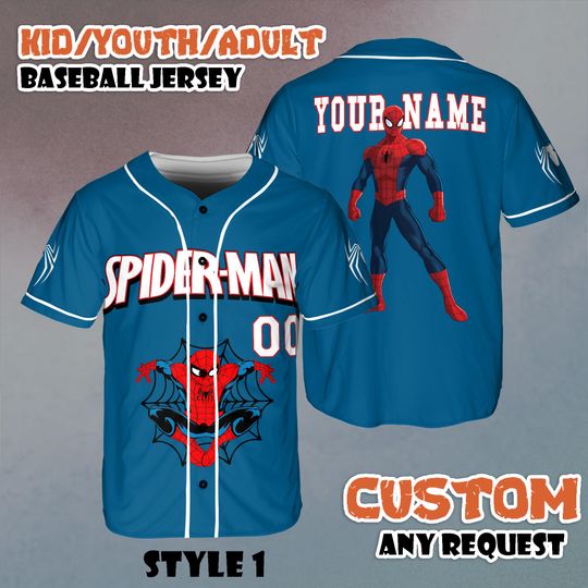 Discover Custom Spider-Man Baseball Jersey, Personalized Spiderman Shirt