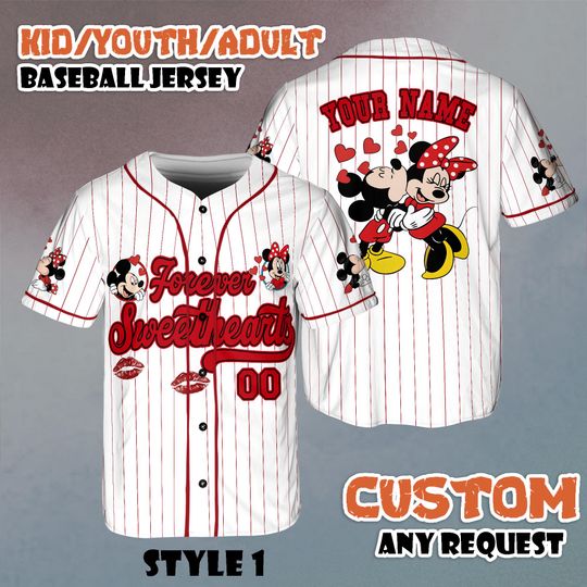 Discover Personalize Mickey And Minnie Couple Baseball Jersey, Custom Kid Youth Adult Disney Jersey Disney Valentines, Disneyland Matching Outfit