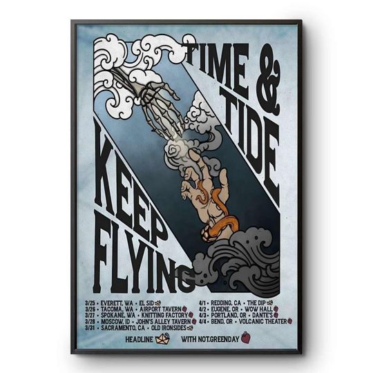 Discover Keep Flying Band Poster 2026 Time & Tide Tour West Coast Dates Concert Art Print