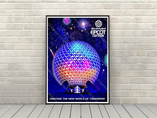 Discover Epcot Poster Spaceship Earth Poster Vintage Disney Attraction poster Disney World Posters Illuminations Fireworks Poster