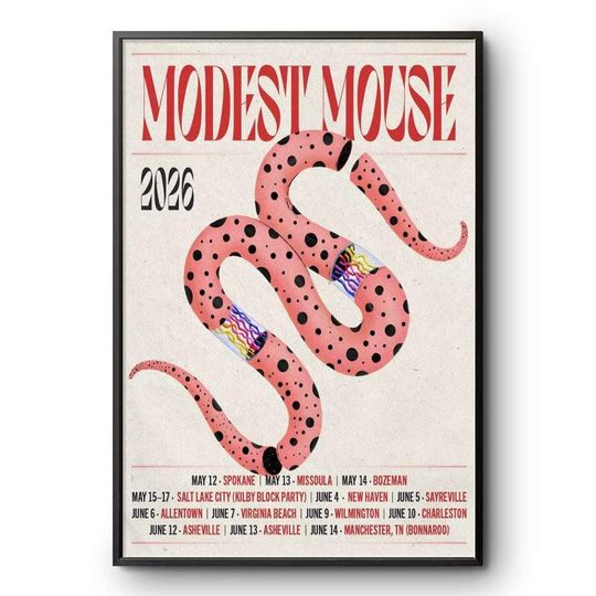 Discover Modest Mouse 2026 Tour Poster - Indie Rock Music Concert Art Print Snake Design