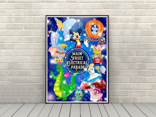 Discover Disney Main Street Electrical Parade Poster Disney Attraction poster Disney World Posters Magic Kingdom Poster Disneyland Art Mickey mouse