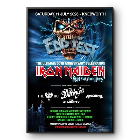 Iron Maiden Eddfest 50th Anniversary Knebworth 2026 Metal Concert Poster