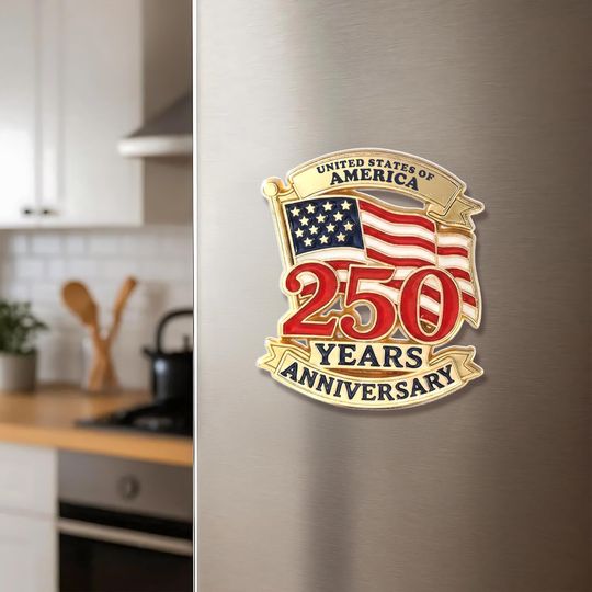 Discover USA 250 Years Anniversary Magnet, American Flag Fridge Magnet, Patriotic 250th Decor, United States of America Flag, Patriotic Refrigerator