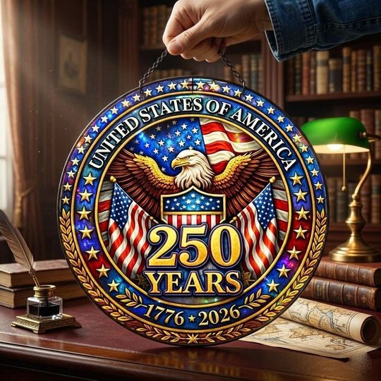 Discover United States 250 Years suncatcher , Patriotic Bald Eagle Suncatcher, Independence Day 2026 Celebration Decor, Red White and Blue Garden Art