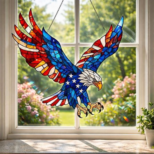 Discover American Eagle Suncatcher, Patriotic Home Decor, US Flag Sun Catcher, 4th of July Gift, USA 250th Anniversary Window Hanging
