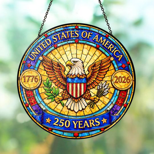 USA 250th Anniversary Suncatcher, American Eagle Window Hanging, 1776-2026 Patriotic Decor, United States Semiquincentennial Gift Art