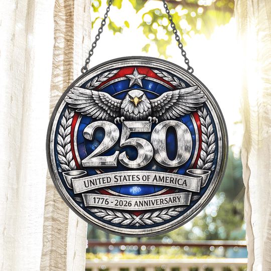 Discover 17762026 America 250th Commemorative Stained Glass Suncatcher, USA 250th Anniversary Historic Celebration Decor, Patriotic Gift