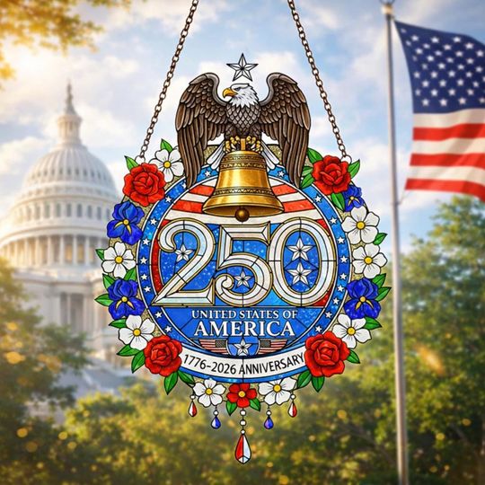Discover USA 250th Anniversary Suncatcher Ornament, Holographic Window Decor