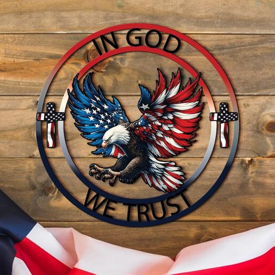 Discover Patriotic Eagle Metal Sign - In God We Trust Wall Art - Christian American Flag Decor - Bald Eagle Wall Hanging - USA Faith Home Decor Gift