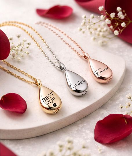 Personalized Teardrop Pet Urn Necklace for Memorial Gift