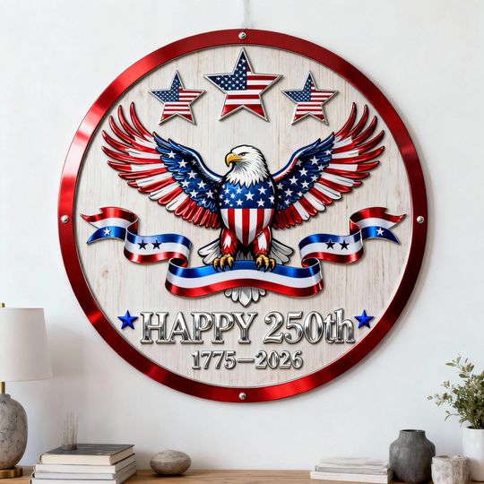 Discover 250th Anniversary Eagle Metal Sign | Patriotic USA Decor
