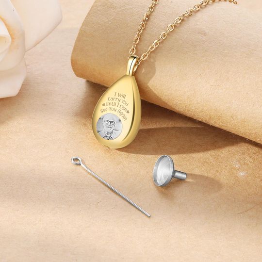 Teardrop Pet Urn Necklace - Custom Photo Cremation Memorial Jewelry