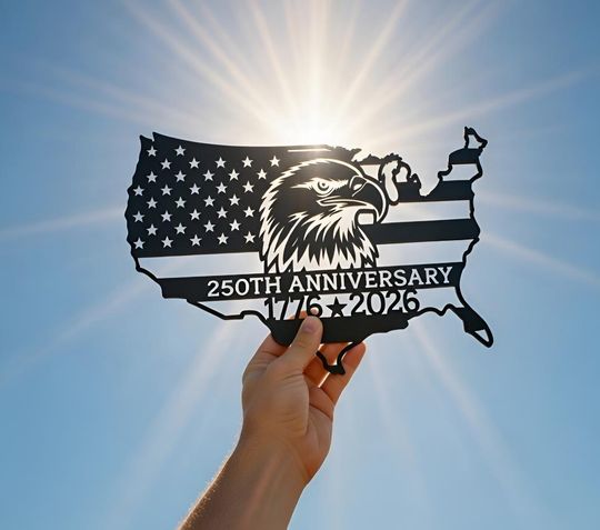 Discover America 250th Anniversary Metal Sign, Patriotic Eagle Metal, 250th Anniversary Patriotic Metal, Bald Eagle Patriotic Home Decor