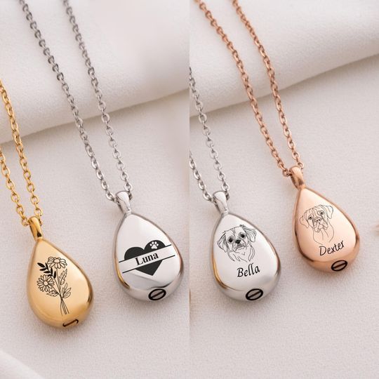 Personalized Teardrop Urn Necklace: Stainless Steel Ash Memorial Jewelry