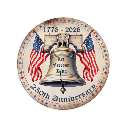 Discover Patriotic 250th Anniversary Metal Sign, Patriotic Independence Day Decor, Round Wall and Wreath Signs