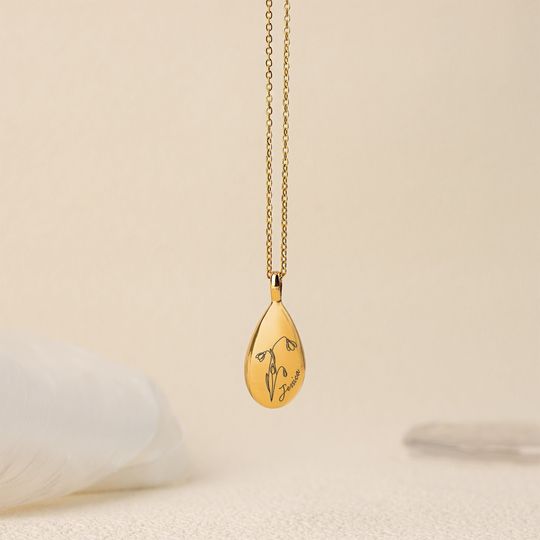 Discover Personalized Ashes Necklace with Birth Flower, Teardrop Urn Necklace for Women, Memorial Jewelry Gift, Engraved Ashes Necklace for Friends