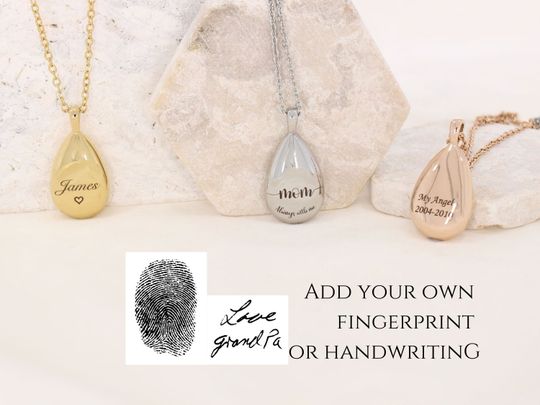 Engraved Teardrop Urn Necklace, Cremation Keepsake, Memorial Jewelry