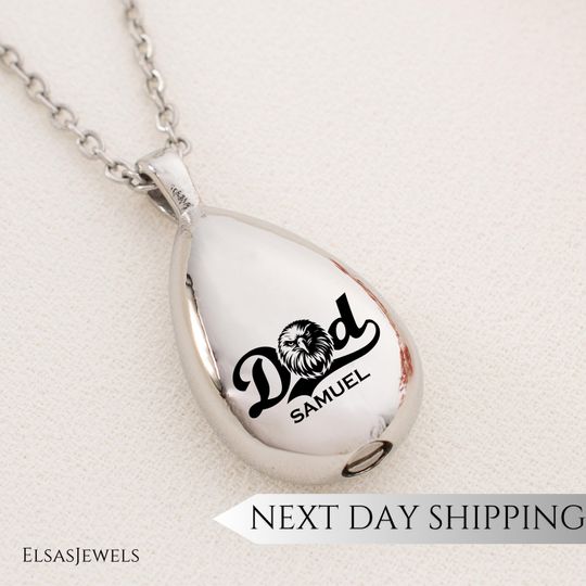Custom Lion Head Dad Ash Urn Necklace: Personalized Teardrop Pendant