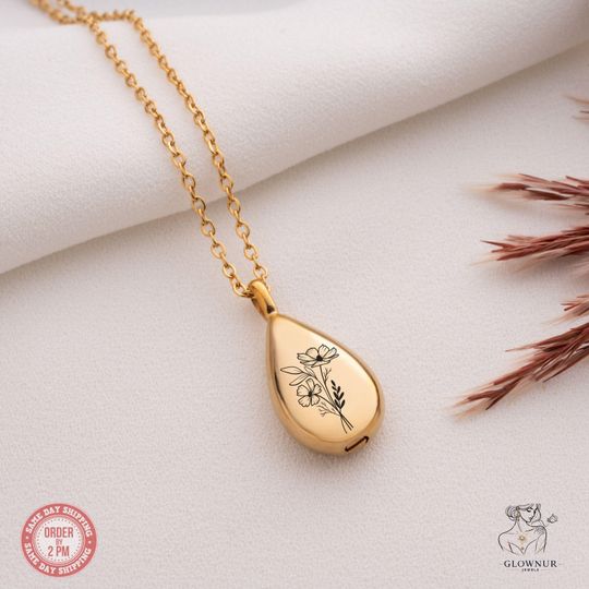 Personalized Cremation Jewelry Pet Urn for Ashes Necklace, Birth Flower Keepsake Memorial Necklace