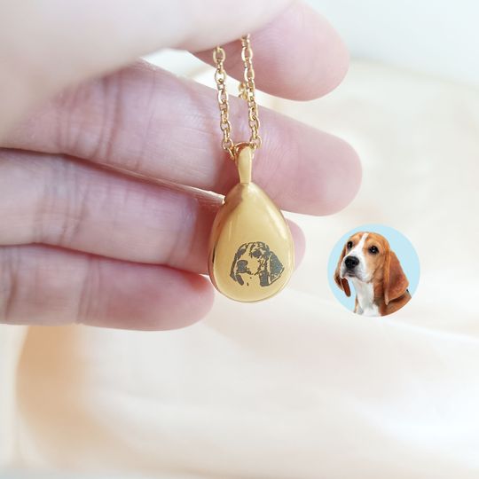 Custom Teardrop Urn Necklace,Pet Urn Necklace,Pet Portrait Memorial Jewelry,Ashes Jewellery