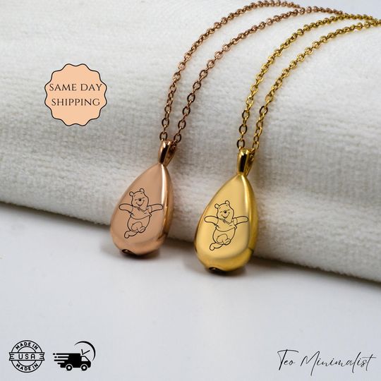 Personalized Winnie Bear Urn Necklace: Teardrop Cremation Ash Keepsake
