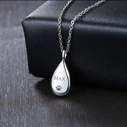Urn Necklace for Human or Pet Ashes Custom Engraved - Teardrop Urn Necklace - Cremation Jewelry