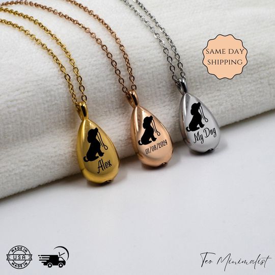 Personalized Dog Urn Necklace: Teardrop Memorial Keepsake Jewelry