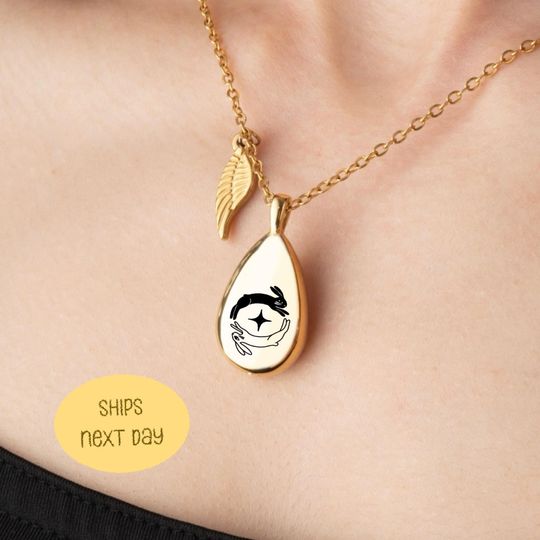 Discover Personalized Bunny Keepsake Necklace, Friendship or Love Symbol, Custom Memorial Urn Jewelry with Engraving, Teardrop Yin Yang Rabbit Urn