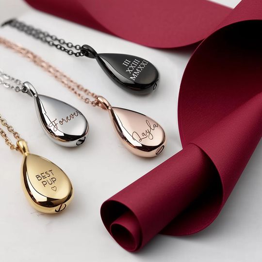 Discover Personalized Pet Ashes Urn Cremation Urn Necklace Custom Loss of Dog Cat Memorial Gift for Mom Her Teardrop Sympathy