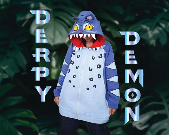 Derpy Demon Cat Hoodie Zip-Up Jacket - Anime Style