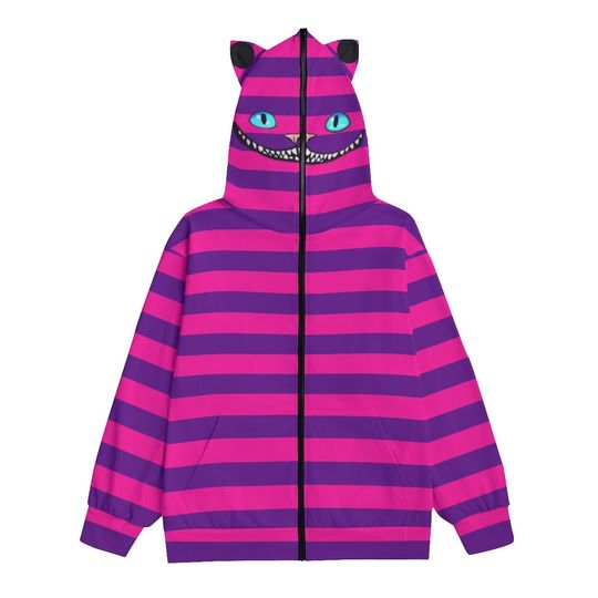 Cheshire Cat Alice in Wonderland Unisex Pullover Hoodie With Zipper Closure, Halloween, Cosplay