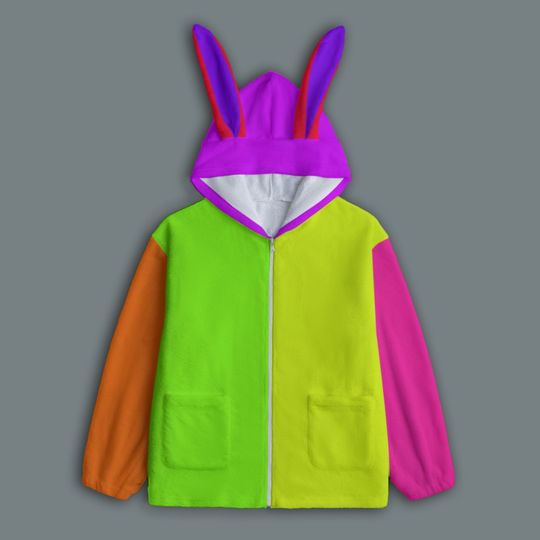 Neon Punk Hoodie, Plush Bunny Hoodie, Kawaii Harajuku, Kidcore Clothing, Genderless Fashion, Hoodie with Ears, Cute Winter Clothes, Scene