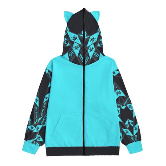 Biohazard Zip Face Hoodie, Neon Punk Jacket, Decorative Ear Hoodie, Rave Clothing, Gyaru-o Style, Haaady Gyaru Clothes, Scenecore Fashion
