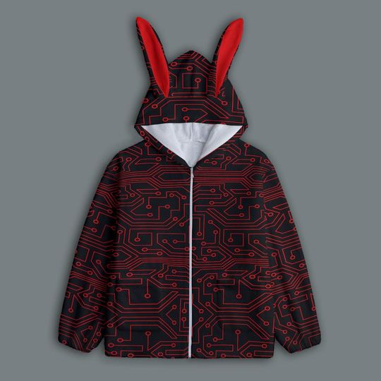 Plush Bunny Hoodie, Kawaii Harajuku, Neon Bunny Hoodie, Kidcore Clothing, Genderless Hoodie with Ears, Cute Winter Wear