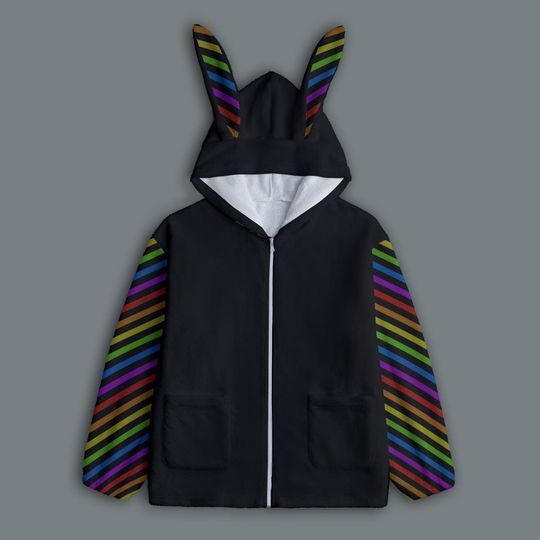 Rainbow Bunny Hoodie, Plush Bunny Hoodie, Dark Kawaii Harajuku, Kidcore Clothing, Genderless Fashion, Hoodie with Ears, Cute Winter Clothes