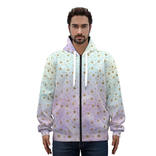 Dreamcore Hoodie, Zippered Stars Hoodie, Plus Size Harajuku, Shibuya Style, Yume Kawaii Clothes, J Fashion Gift, Androgynous Fashion