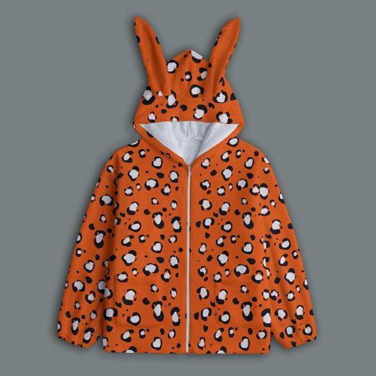 Leopard Bunny Hoodie, Kawaii Harajuku, Neon Bunny Hoodie, Kidcore Clothing, Genderless Fashion, Hoodie with Ears, Cute Winter Clothes, Scene