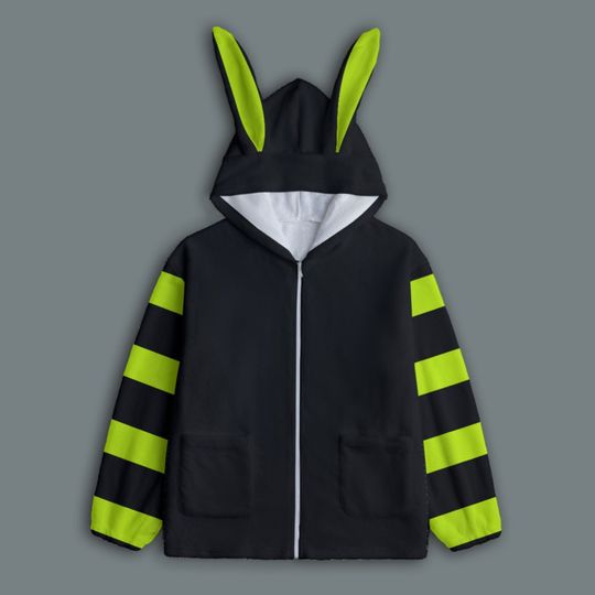 Discover Plush Bunny Hoodie, Kawaii Harajuku Neon Bunny, Kidcore Genderless Hoodie with Ears, Cute Winter Clothes