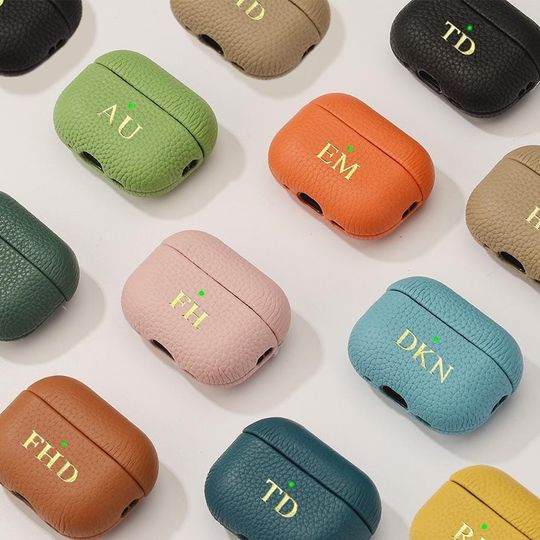 Personalised AirPods Pro 1,2,3,& 1,2,3,4 Genuine Leather Case, Monogram Premium Leather Airpods Pro3 Cover,