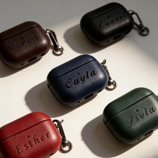 Personalized Custom Name leather AirPods Pro Case/Cover with Clip Hook Case Customized For AirPods 1 2 3 4 Pro 2 3 Women and men Cases