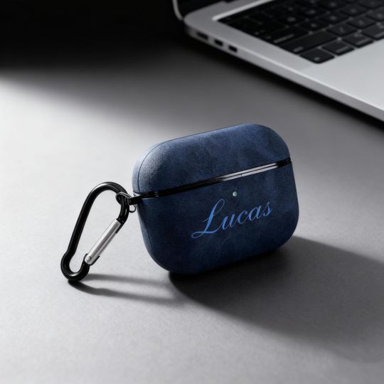 Personalized Engraved Frosted Leather AirPods Case, Protective Cover with Clip, Laser-Customized Headphone Case