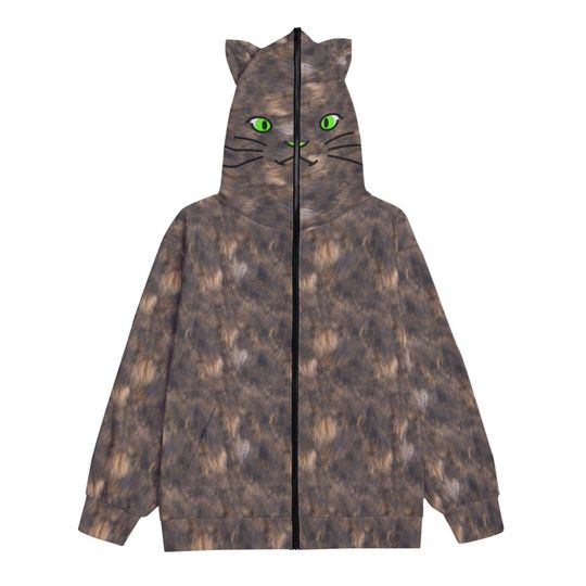 Cozy Cat Ears Coat, Funny Zip Face Jacket, Faux Fur Joke Jumper, Pet Parent Sweater, Kidcore Cat Clothes, Furry