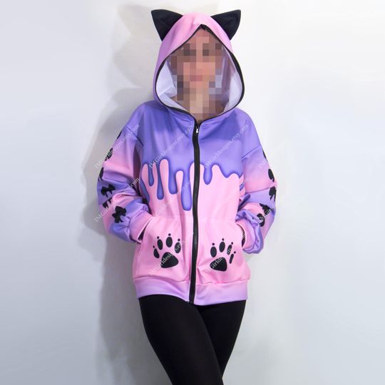 Cat Ear Hoodie: Kawaii Pastel Goth Zip-Up