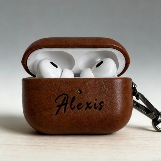 Discover Custom Name Leather Personalized AirPods Case/Cover with Clip Cases/Women and men Customizable Gift for Air Pod 1 2 3 4 Pro