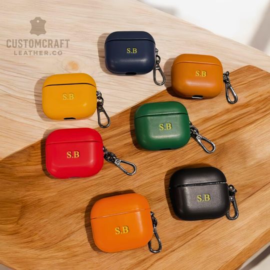 Personalized Leather AirPods  1, 2, 3 & Pro Cases, Custom Earphone Gold Initials, Engraved Letters AirPod Covers