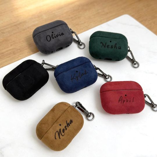 Discover Personalized Custom Name Suede Faux leather AirPods Pro Case/Cover with Clip Case