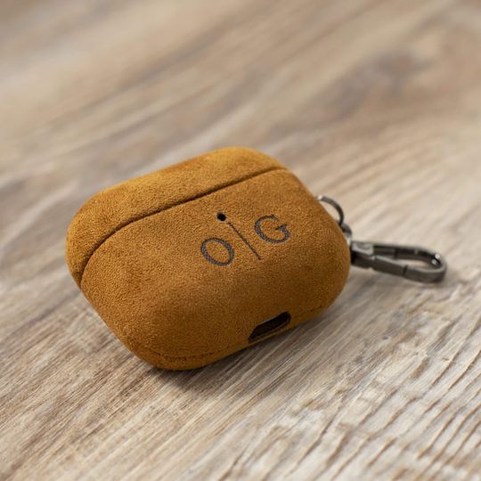 Personalized Suede AirPods Case with Keychain, Engraved TPU Cover