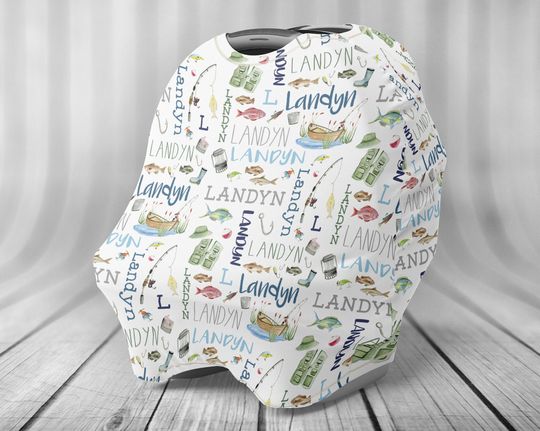 Personalized Car Seat Cover - Car Seat Cover - Personalized Nursing Cover - Fishing Car Seat Cover - Nursing Cover - Fishing Name Pattern