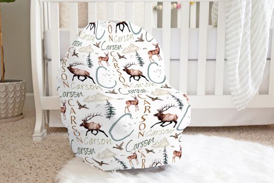 Mallard Duck Car Seat Cover For Baby, Hunting Nursery Theme, Breastfeeding Wrap, Personalized Gift Idea For Baby Boy, Elk Hunting, Mule Deer